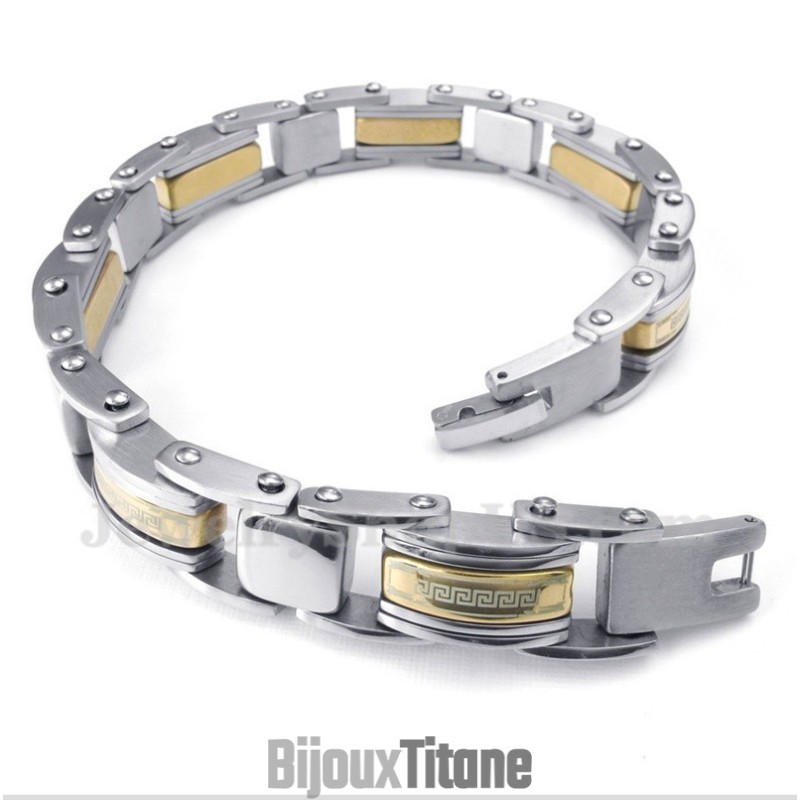 Bracelet Homme En Titane Et Or À Motif Méandre Grec