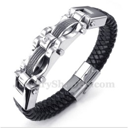 Bracelet En Cuir Et Diamants Pour Homme Avec Câble En Titane