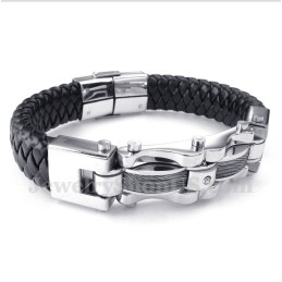Bracelet En Cuir Et Diamants Pour Homme Avec Câble En Titane