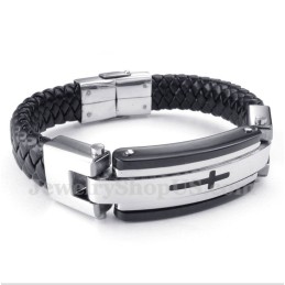 Bracelet En Cuir Et Titane Pour Homme