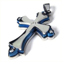 Pendentif Croix En Titane À Trois Couches (Bleu)