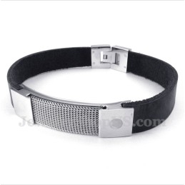 Bracelet En Cuir Et Maille Armure Titane Pour Homme
