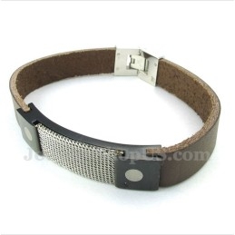 Bracelet En Cuir Et Maille Armure Titane Pour Homme