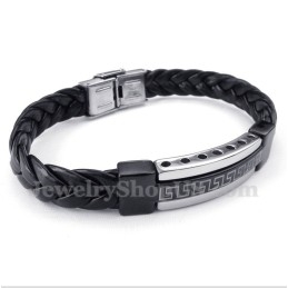 Bracelet En Cuir Et Titane Pour Homme, Motif Méandre Grec