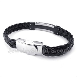 Bracelet En Cuir Et Titane Pour Homme, Motif Méandre Grec