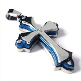 Pendentif Croix En Titane À Trois Couches (Bleu)