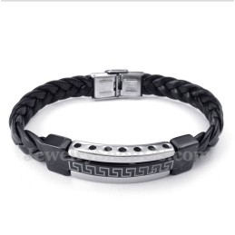 Bracelet En Cuir Et Titane Pour Homme, Motif Méandre Grec