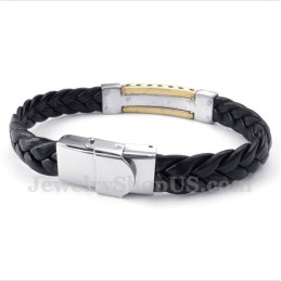 Bracelet En Cuir Doré Et Titane Pour Homme, Motif Méandre Grec