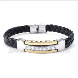 Bracelet En Cuir Doré Et Titane Pour Homme, Motif Méandre Grec