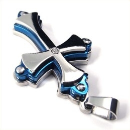Pendentif Croix En Titane À Trois Couches (Bleu)