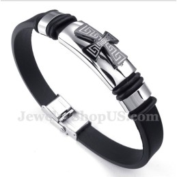 Bracelet En Caoutchouc Et Titane Pour Homme, Motif Croix Grecque
