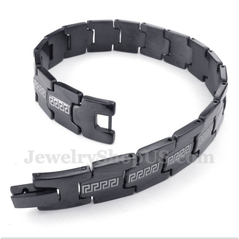 Bracelet Homme En Titane Noir À Motif Méandre Grec Bracelet Homme En Titane Noir À Motif Méandre Grec