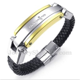 Bracelet Homme En Cuir Et Titane Avec Croix Diamantée
