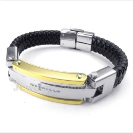 Bracelet Homme En Cuir Et Titane Avec Croix Diamantée