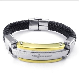 Bracelet Homme En Cuir Et Titane Avec Croix Diamantée