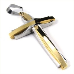 Pendentif Croix Ondulée En Titane (Doré)