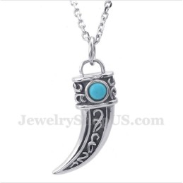 Pendentif Pour Homme En Titane Moulé Avec Cornes Et Zircon Vert Et Chaîne Offerte