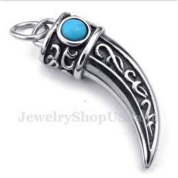Pendentif Pour Homme En Titane Moulé Avec Cornes Et Zircon Vert Et Chaîne Offerte