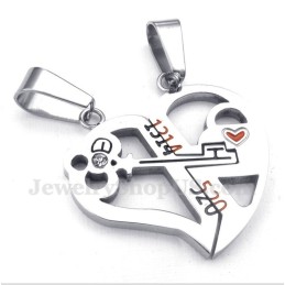 Pendentif Couple En Titane En Forme De Cœur Avec Chaîne Offerte (Une Paire)