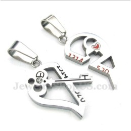 Pendentif Couple En Titane En Forme De Cœur Avec Chaîne Offerte (Une Paire)