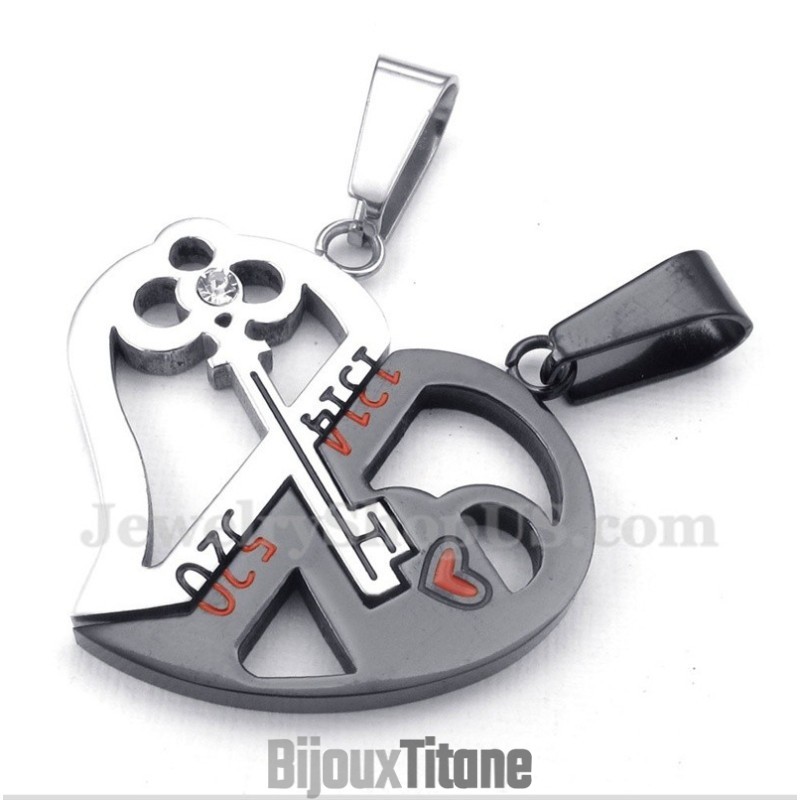 Pendentif Couple En Titane En Forme De Cœur Avec Chaîne Offerte (Une Paire) Pendentif Couple En Titane En Forme De Cœur Avec Chaîne Offerte (Une Paire)