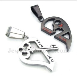 Pendentif Couple En Titane En Forme De Cœur Avec Chaîne Offerte (Une Paire)