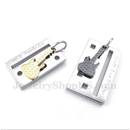 Pendentif Couple Guitare En Titane Avec Chaîne Offerte (Une Paire)