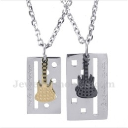 Pendentif Couple Guitare En Titane Avec Chaîne Offerte (Une Paire)