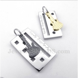 Pendentif Couple Guitare En Titane Avec Chaîne Offerte (Une Paire)