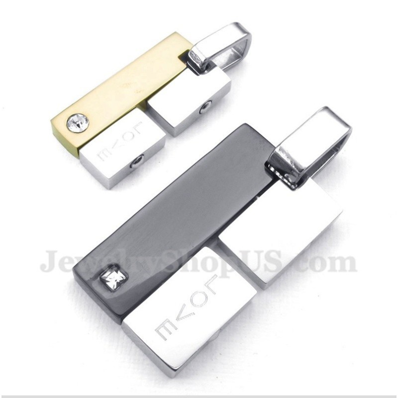 Pendentif Rectangulaire En Titane Pour Couple Avec Chaîne Offerte (Une Paire) Pendentif Rectangulaire En Titane Pour Couple Avec Chaîne Offerte (Une Paire)