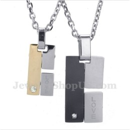 Pendentif Rectangulaire En Titane Pour Couple Avec Chaîne Offerte (Une Paire)