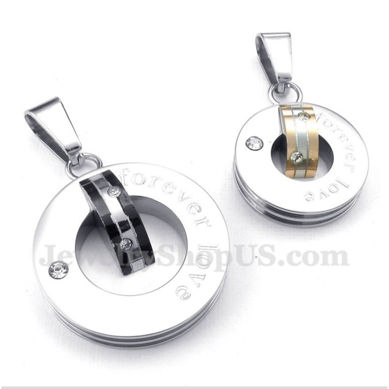 Pendentif Rond En Titane Et Diamant Pour Couple, Amour Éternel, Avec Chaîne Offerte (Une Paire)