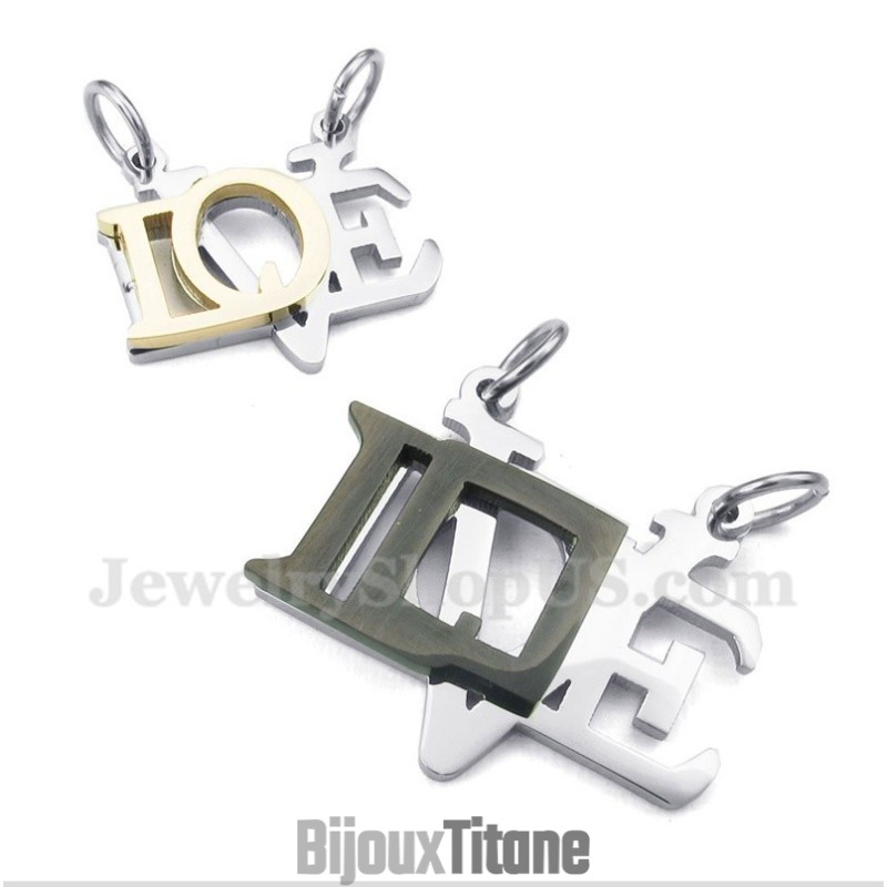 Pendentif Couple Lettre D'Amour En Titane Avec Chaîne Offerte (Une Paire) Pendentif Couple Lettre D'Amour En Titane Avec Chaîne Offerte (Une Paire)