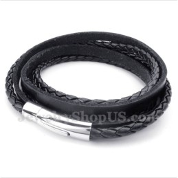 Bracelet En Cuir Titane Noir Pour Homme