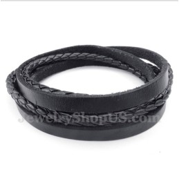 Bracelet En Cuir Titane Noir Pour Homme
