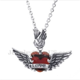 Pendentif Ailes En Titane Pour Homme Avec Diamants Rouges Et Chaîne Offerte