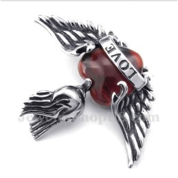 Pendentif Ailes En Titane Pour Homme Avec Diamants Rouges Et Chaîne Offerte