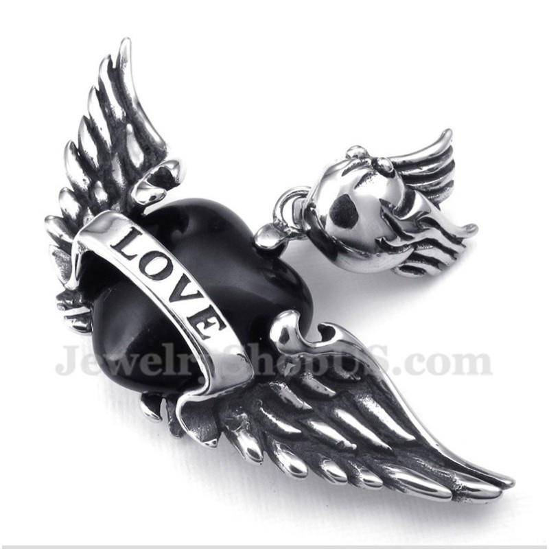 Pendentif Ailes En Titane Pour Homme Avec Diamants Noirs Et Chaîne Offerte