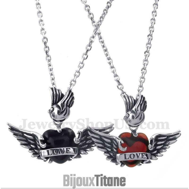 Pendentif Couple Ailes De Diamant En Titane Avec Chaîne Offerte (Une Paire) Pendentif Couple Ailes De Diamant En Titane Avec Chaîne Offerte (Une Paire)