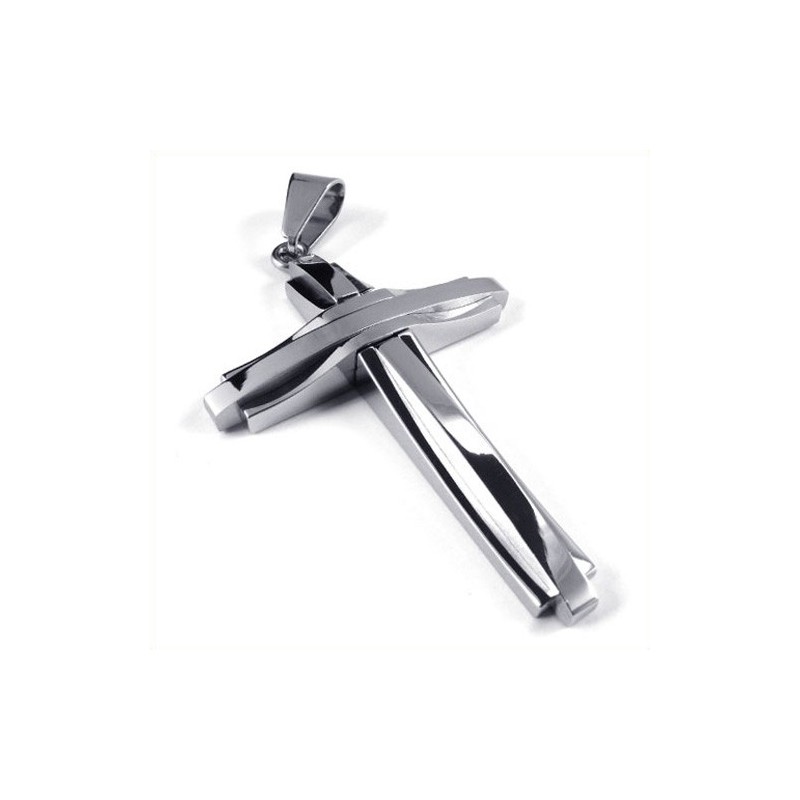 Pendentif Croix Ondulée En Titane (Argent)