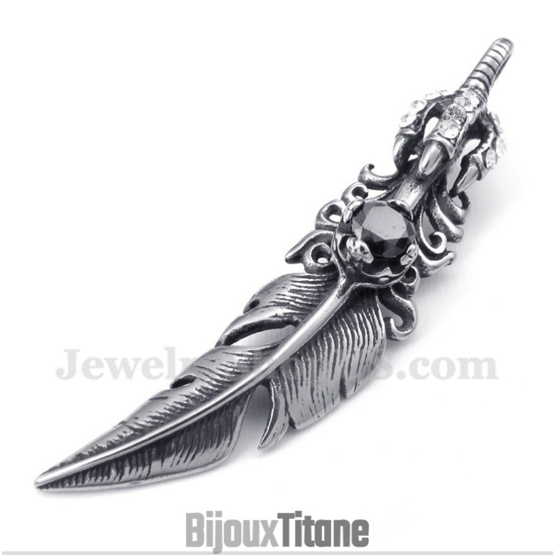 Pendentif Plume Noire En Titane Pour Homme Avec Chaîne Offerte Pendentif Plume Noire En Titane Pour Homme Avec Chaîne Offerte