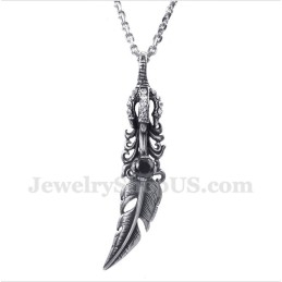 Pendentif Plume Noire En Titane Pour Homme Avec Chaîne Offerte