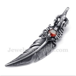 Pendentif Plume En Titane Et Cristal Rouge Pour Homme Avec Chaîne Offerte