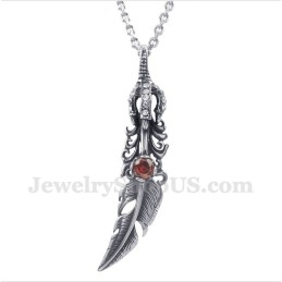 Pendentif Plume En Titane Et Cristal Rouge Pour Homme Avec Chaîne Offerte