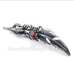 Pendentif Plume En Titane Et Cristal Rouge Pour Homme Avec Chaîne Offerte