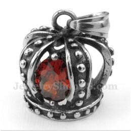 Pendentif Couronne En Titane Et Cristal Rouge Pour Homme Avec Chaîne Offerte