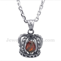 Pendentif Couronne En Titane Et Cristal Rouge Pour Homme Avec Chaîne Offerte