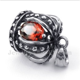 Pendentif Couronne En Titane Et Cristal Rouge Pour Homme Avec Chaîne Offerte
