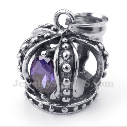 Pendentif Couronne En Titane Et Cristal Violet Pour Homme Avec Chaîne Offerte
