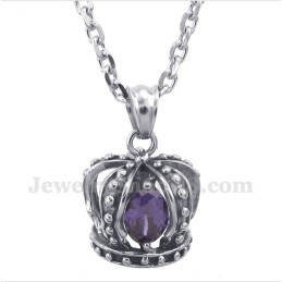 Pendentif Couronne En Titane Et Cristal Violet Pour Homme Avec Chaîne Offerte